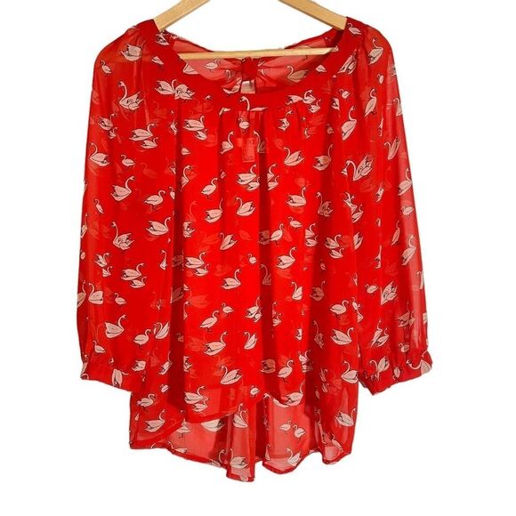 Forever 21 Tops - XXI Red Swan Sheer Summer Top Blouse 3/4 sleeve Large